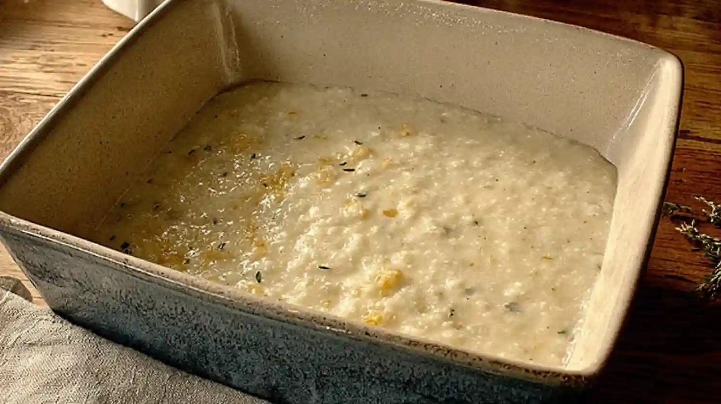 Corn Casserole Batter Ready for Baking Creamy corn casserole mixture in a baking dish, ready to be baked to golden perfection.