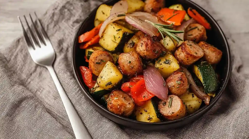 10 Minute Air Fryer Chicken Sausage and Veggies