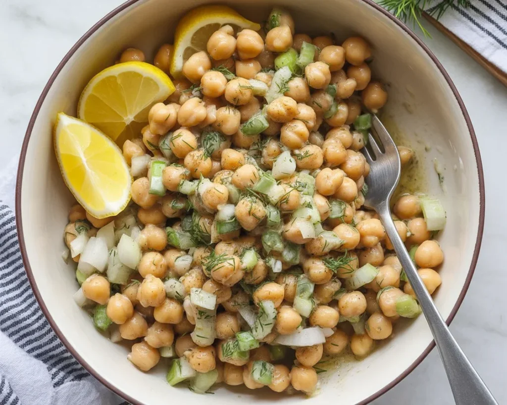 Protein-Packed Tuna Garbanzo Bean Salad filled with fresh ingredients and high protein.