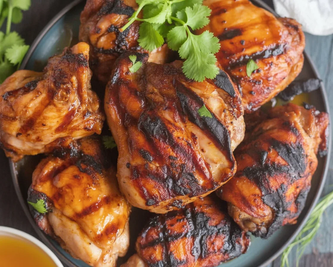 Delicious Air Fryer Honey Garlic Chicken served on a plate with a sticky glaze.