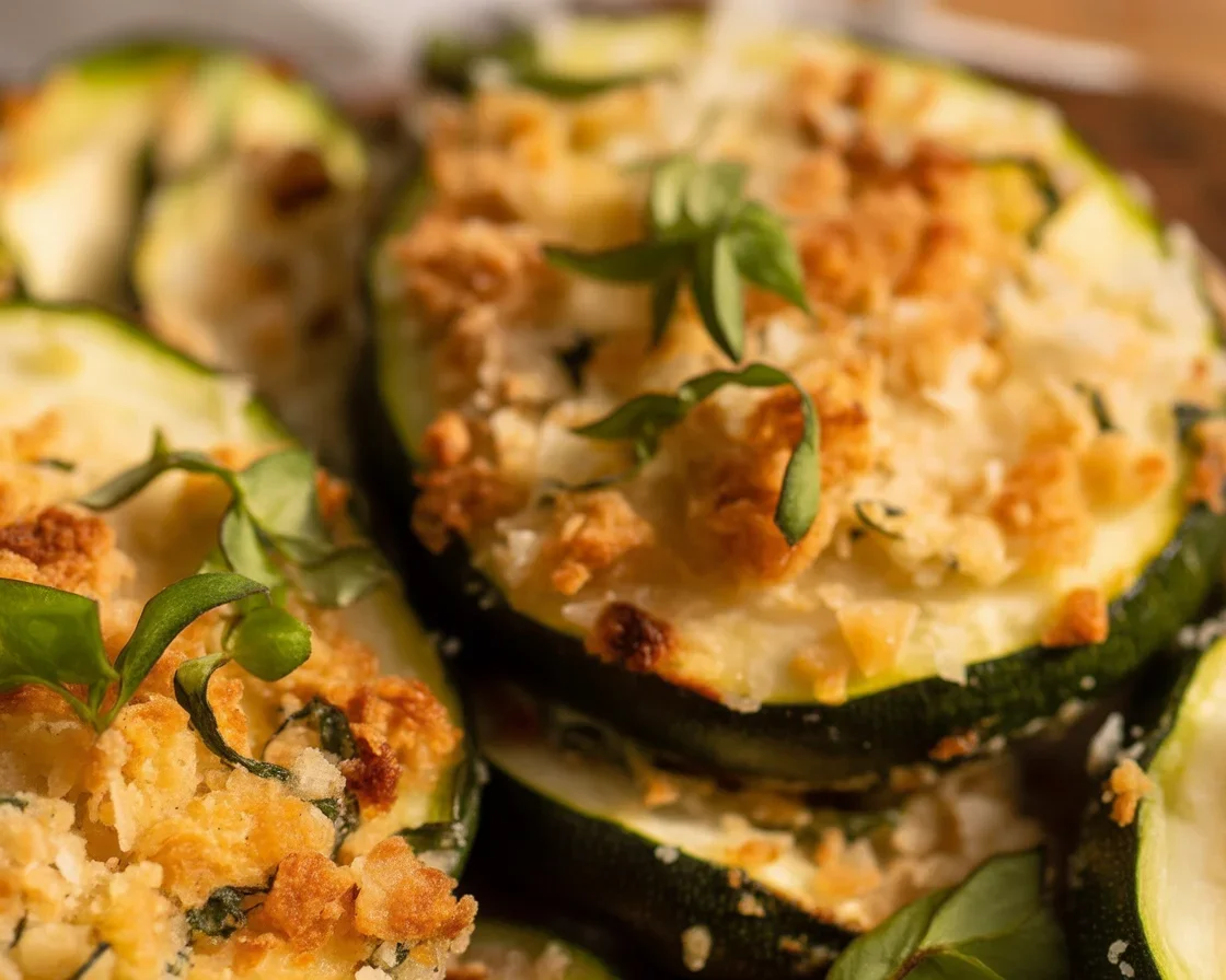 Crispy Air Fryer Baked Parmesan Zucchini in Minutes! 1 Crispy Air Fryer Baked Parmesan Zucchini garnished with herbs.