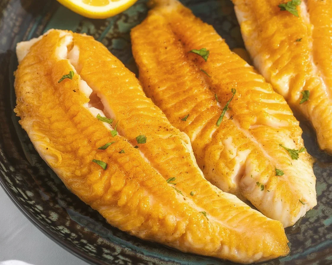 15-Minute Air Fryer Tilapia Recipe! 1 A plated portion of 15-Minute Air Fryer Tilapia served with vegetables and sauce.