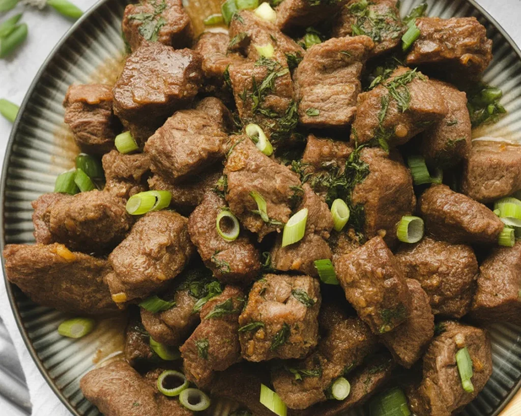 Delicious Beef cube bites cooked in garlic butter, perfect for dinner or appetizer.