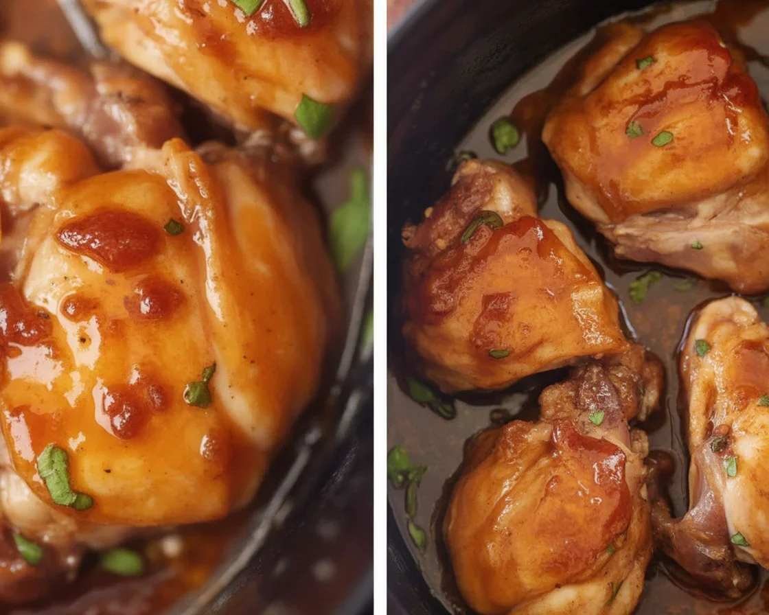 Slow Cooker Brown Sugar Garlic Chicken 1 Slow Cooker Brown Sugar Garlic Chicken served with rice on a plate.