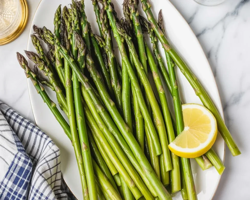 Delicious air fryer asparagus cooked to perfection with olive oil and spices.