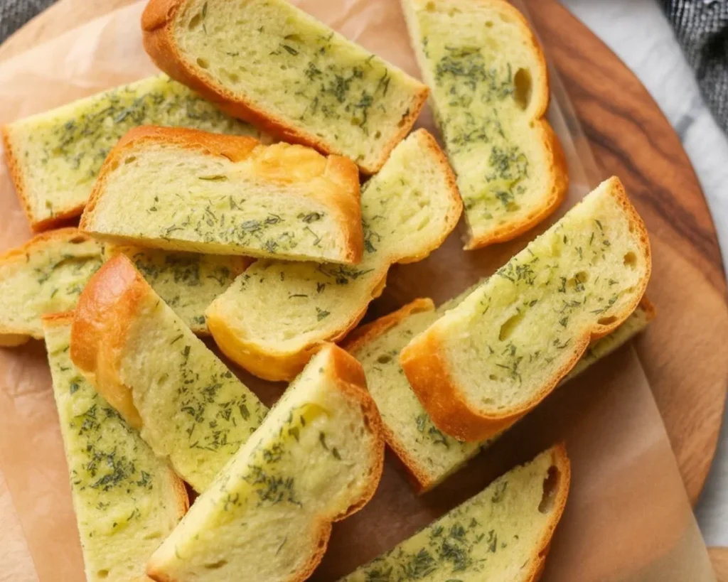Freshly made 10-Minute Air Fryer Garlic Bread with garlic butter spread